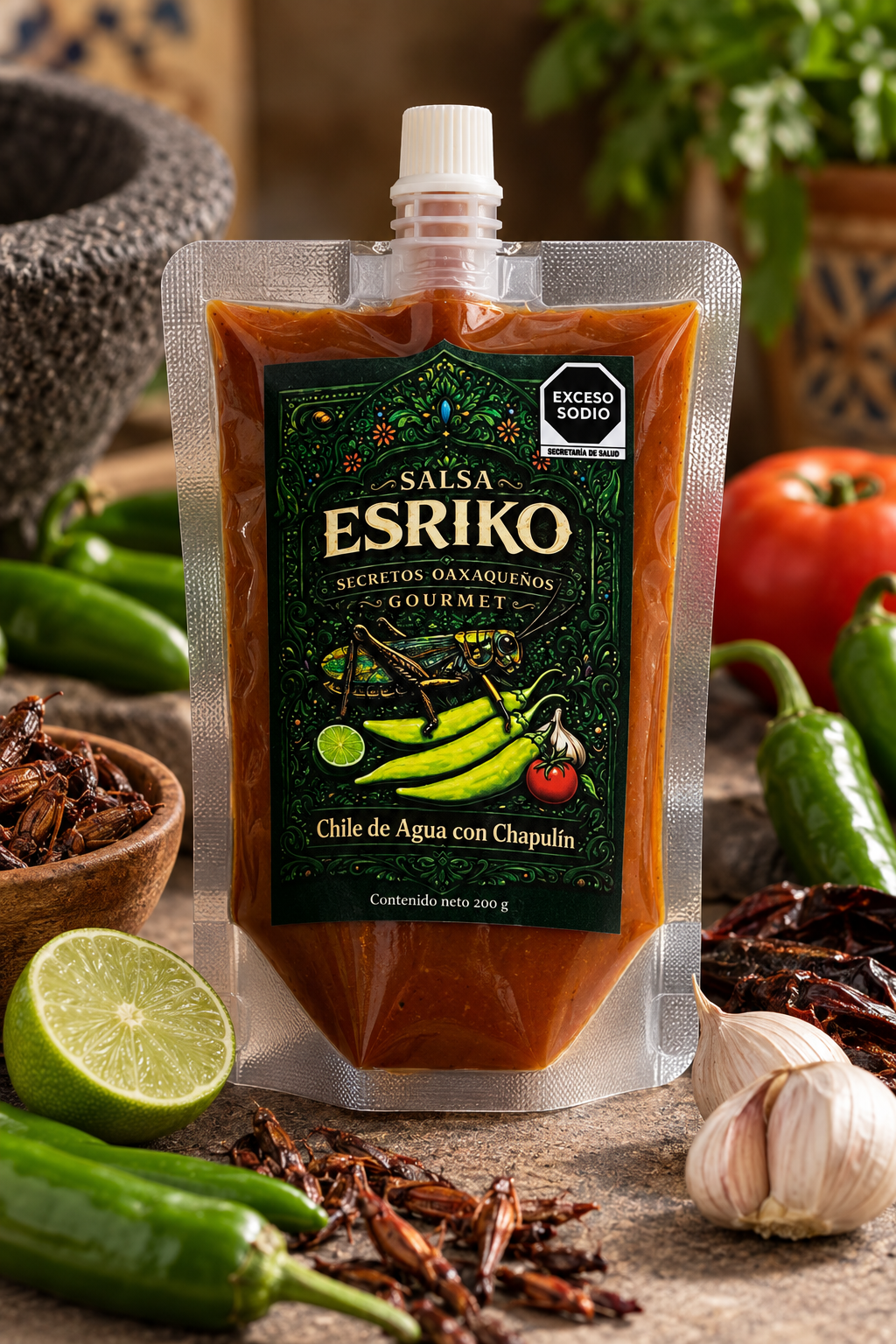 Salsa Chile de Agua con  Chapulín